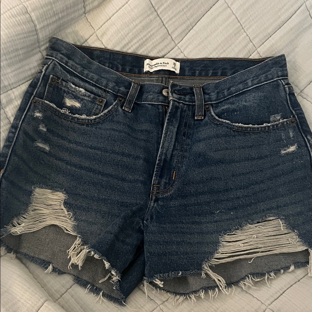 Abercrombie & Fitch Distressed Dark Blue Denim Cutoff Shorts